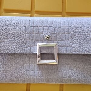 Textured Gray Clutch with Silver Buckle